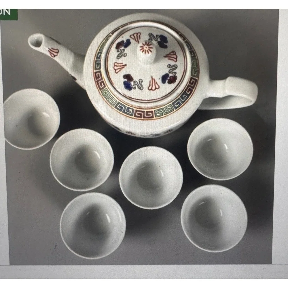 Vintage Jingdezhen Chinese Porcelain Dragon Tea‎ Set Teapot 6 Cups  *READ*